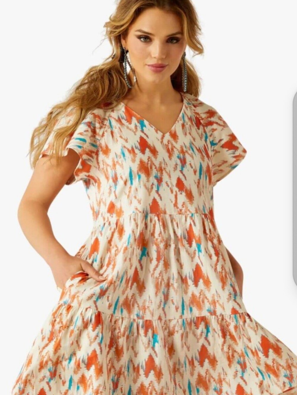 Ariat Delilah Linen Blend Dress Orange Teal Southwestern Boho Medium